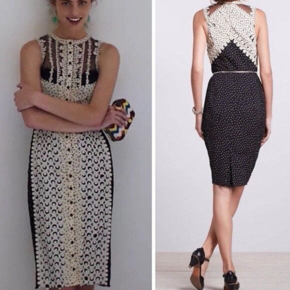 Rare Anthropologie Beguile Byron Lars Lasercut Sheath Dress Black Cream Size 6